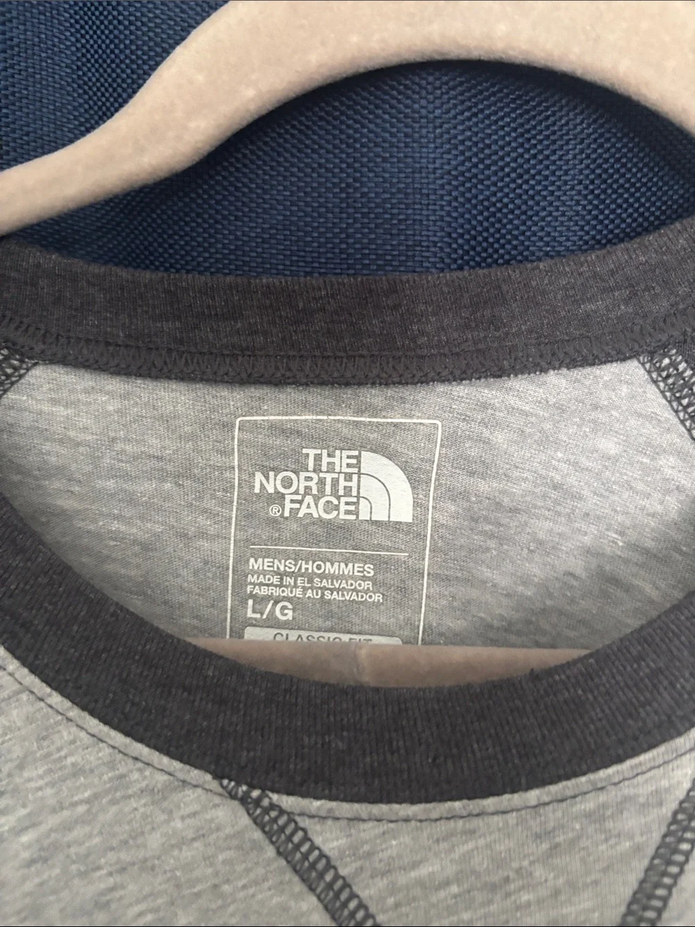 The North Face Men's Light Gray Body with Dark Gray Raglan Sleeve Tee